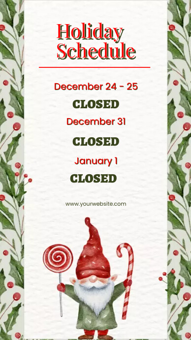 Christmas Closure Dates, Holiday Schedule Instagram na Kuwento template