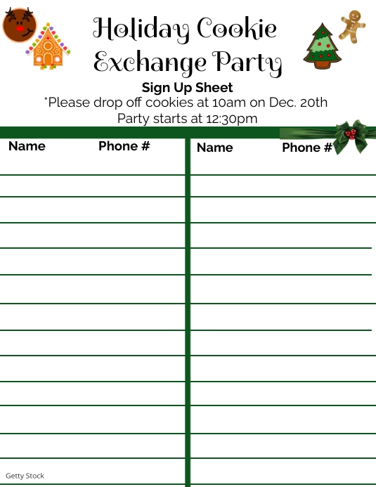 Christmas Cookie Exchange Sign up Рекламная листовка (US Letter) template