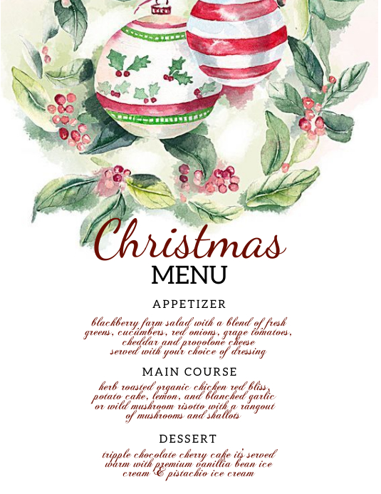 Christmas DAY DINNER menu TEMPLATE PosterMyWall