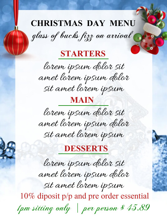 Christmas day menu, poster Flyer (Letter pang-US) template