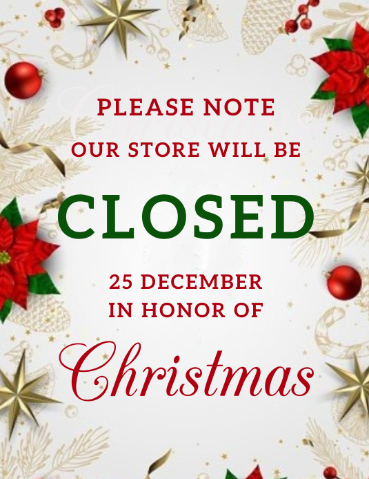 CHRISTMAS DAY SHOP CLOSED NOTICE TEMPLATE Ulotka (US Letter)