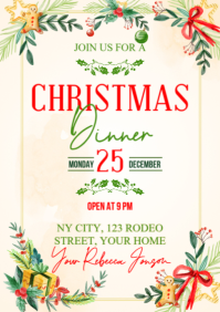 白色 Christmas Dinner Invitation A2 Template