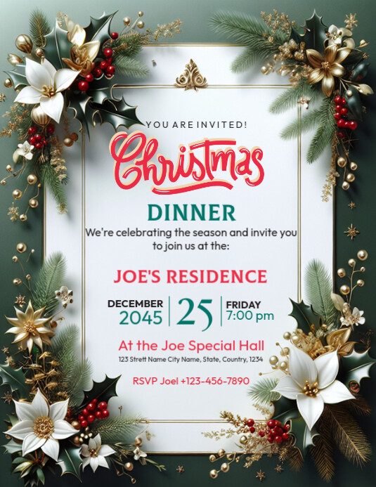 Christmas Dinner A4 Volantino (US Letter) template