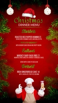 Christmas dinner menu Digital Display (9:16) template