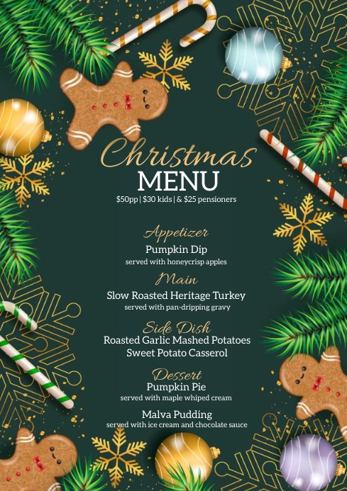 Christmas DINNER MENU Template PosterMyWall