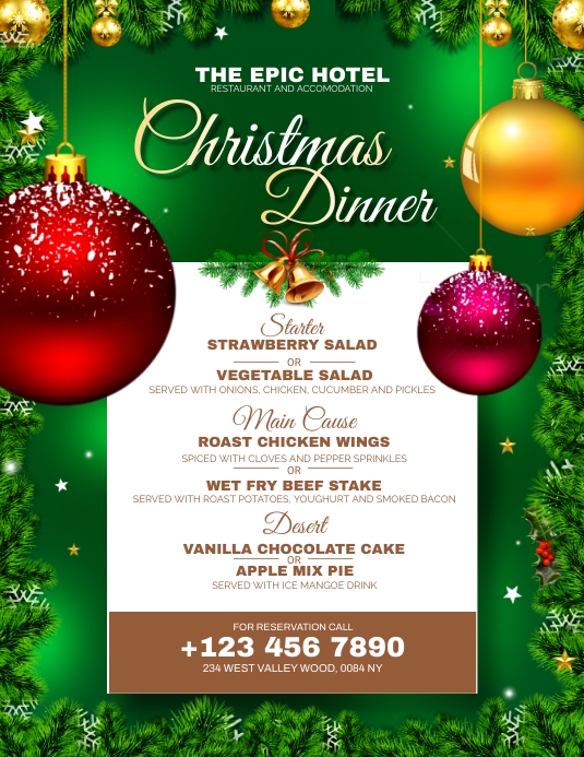Christmas Dinner menu template design PosterMyWall