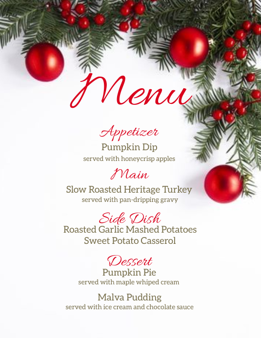 christmas DINNER MENU template Flyer (US-Letter)