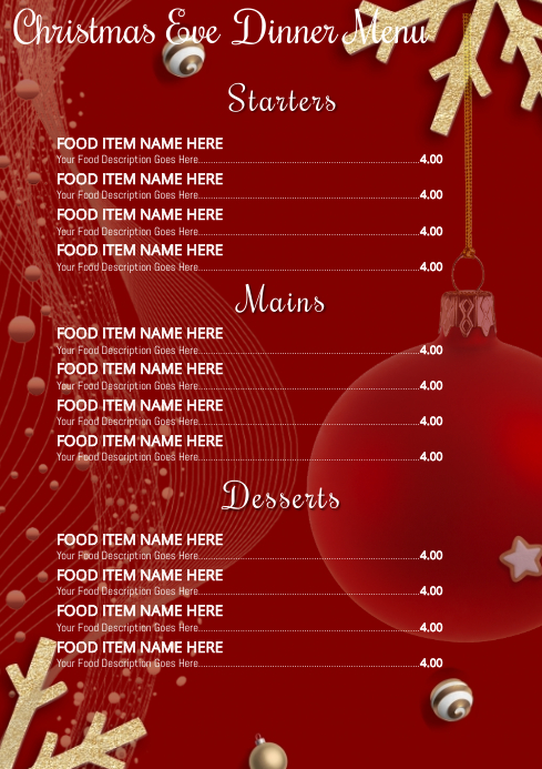 Christmas Dinner Menu Template Postermywall Menus For Christmas Dinners