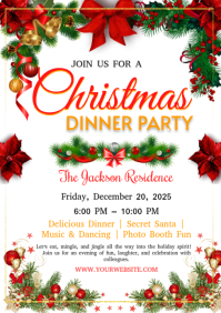 สีขาว Christmas Dinner Party Invitation A4 Template
