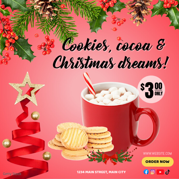 Christmas dreams with cookies & cocoa Instagram Post template