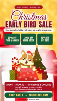 Pomarańczowy Christmas Early Bird Sale เรื่องราวบน Instagram Template
