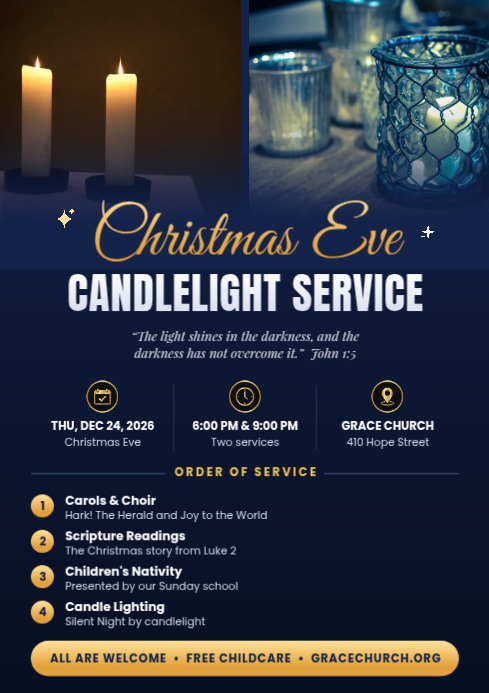 Plantilla de Christmas Candlelight Service | PosterMyWall