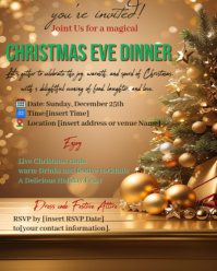 Christmas Eve dinner party flyer Instagram Portrait template