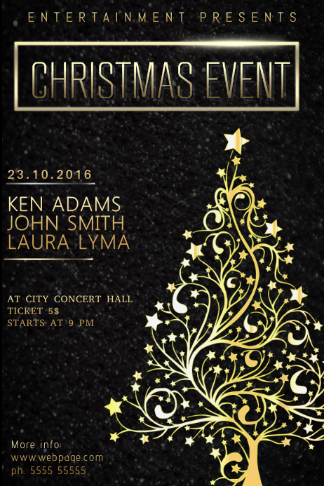 christmas event concert poster template black and gold postermywall christmas event flyer template