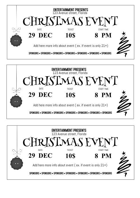 christmas event festival concert ticket emplate printable