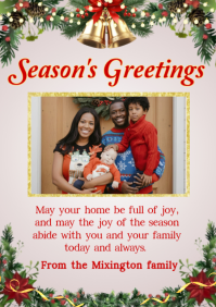Christmas Family Photo Greeting Card Template | Holiday Season’s Greetings Card A4