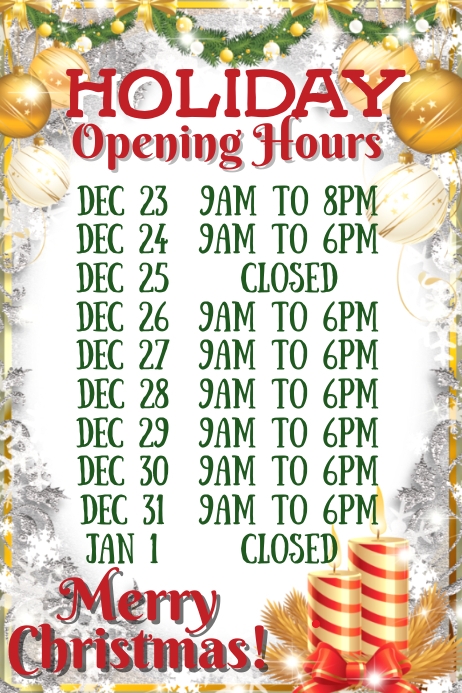 Christmas Festive Opening Hours Template PosterMyWall Christmas festive opening hours template postermywall