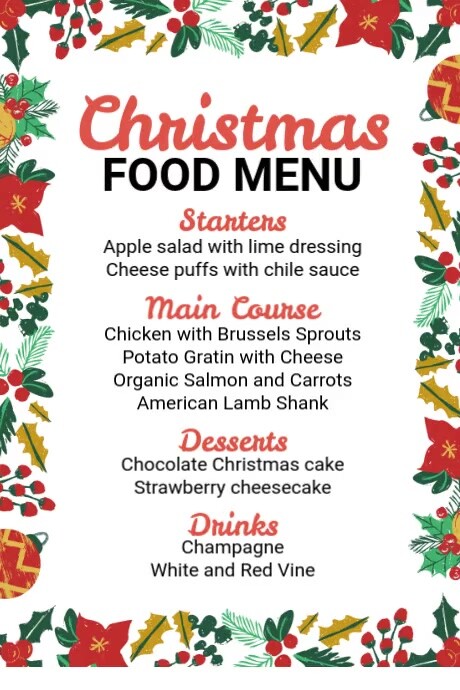 Christmas Food Menu Ads Template | PosterMyWall