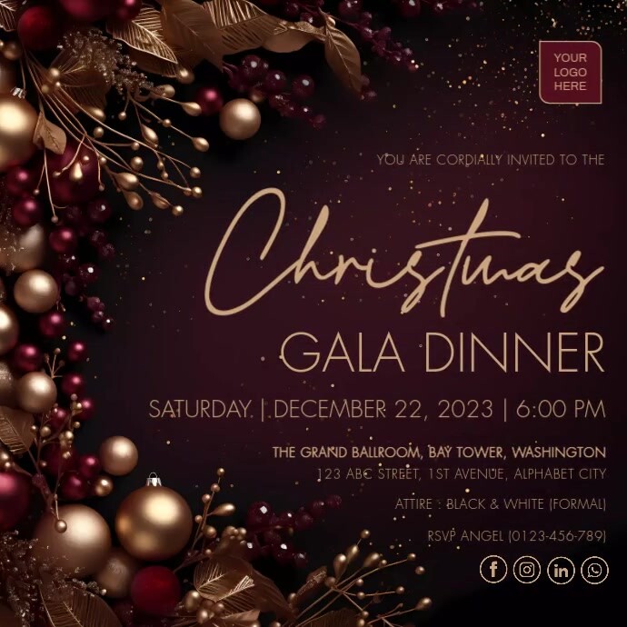 Christmas Gala Dinner Invitation Instagram Post template