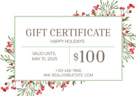 White Holiday Gift Certificate A4 Template