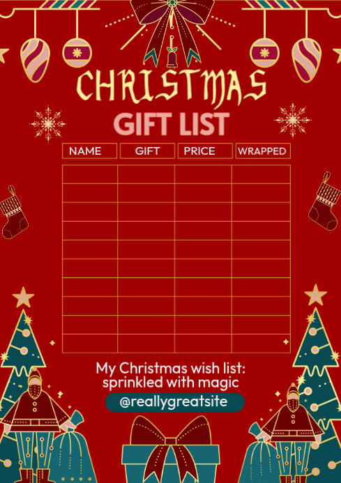CHRISTMAS GIFT LIST Template | PosterMyWall