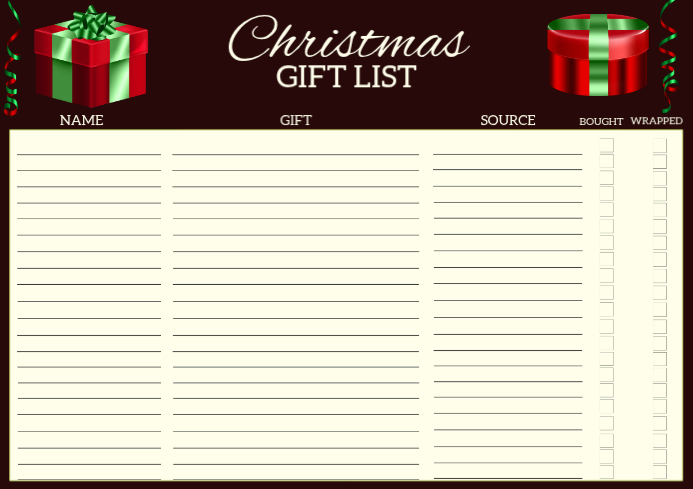 Christmas Gift List Printable Template - Free Download | PosterMyWall