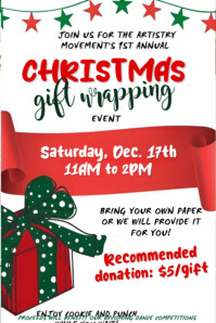 Christmas Gift Wrapping Event Flyer | Holiday Fundraiser & School Donation Poster Плакат template