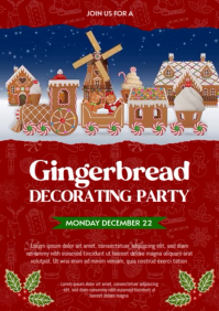 christmas gingerbread decorating party poster with animated gingerbread train A4 template