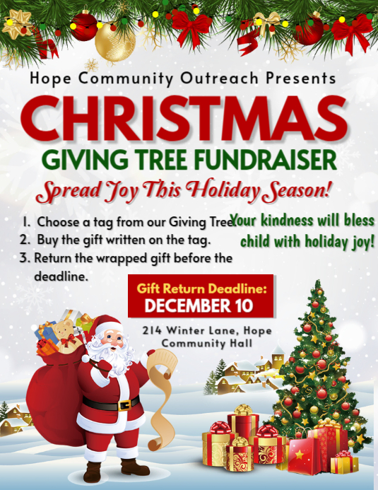 Plantilla de Christmas Giving Tree Fundraiser Flyer | PosterMyWall