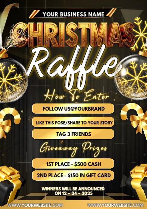 Christmas Gold Raffle Giveaway Night Template | PosterMyWall
