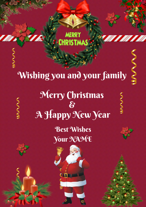 Christmas greeting card for family friends A4 template