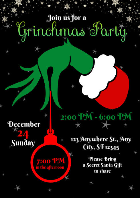 Christmas Grinch Party Invitation Template | PosterMyWall