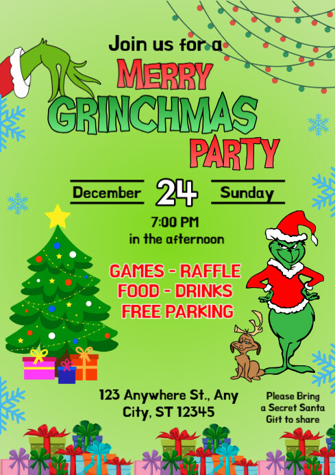 Copy of Christmas Grinch Party Invitation | PosterMyWall