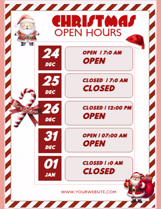 Christmas Holiday Business Hours Flyer – Festive Red & White Design ...