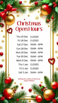 Christmas Holiday Open Hours Template | Editable Business Schedule Instagram Story