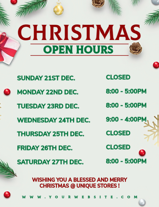 Christmas Holiday Opening Hours Template PosterMyWall christmas-holiday-opening-hours-template-postermywall