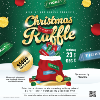 Christmas Holiday Raffle Green & Gold Ticket Sack Social Media Template Instagram Plasing