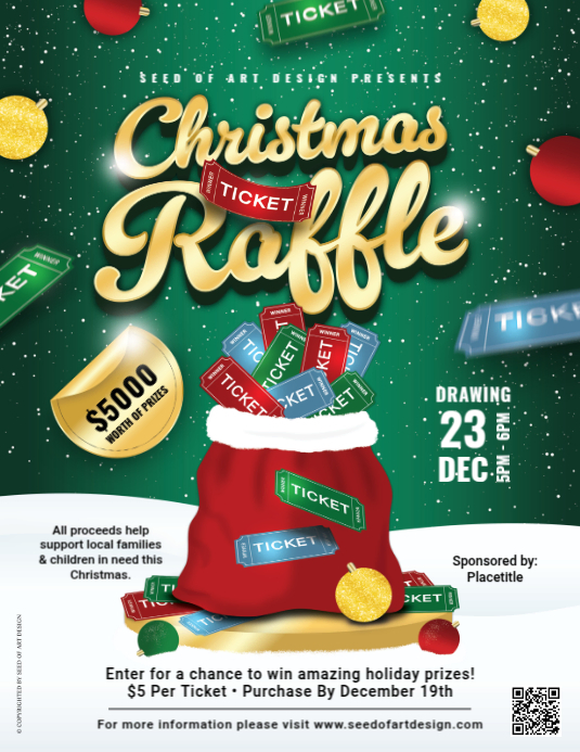 Hoilday Raffle Copy of Christmas Holiday Raffle Green & Gold Ticket Sack Flyer ...