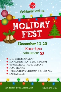Christmas Holidays Fest Flyer Template Banner 4' × 6'