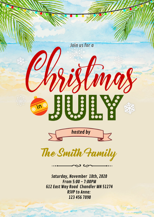 Christmas in July invitation Template  PosterMyWall