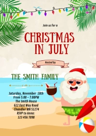 Christmas in July party invitation A6 template