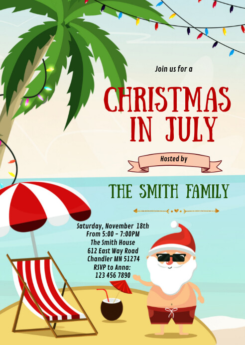 Christmas in July party invitation Template PosterMyWall