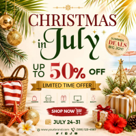 Christmas in July Sale Flyer Template | Summer Deals Promotion Poster | 50% Off Holiday Sale for Ret Quadrado (1:1)