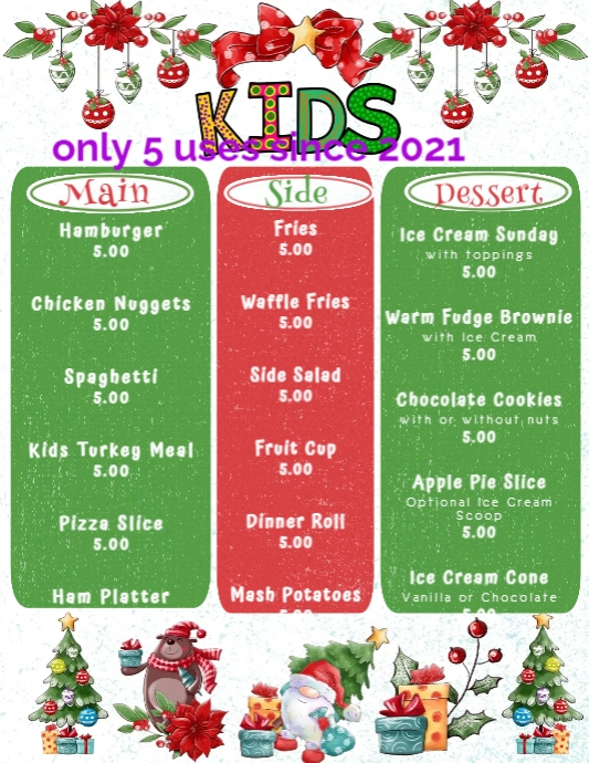 Christmas Kids Menu Letter Size Template | PosterMyWall