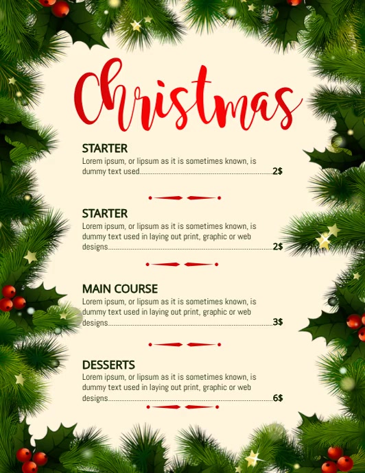 Christmas menu, Christmas, Menu Рекламная листовка (US Letter) template