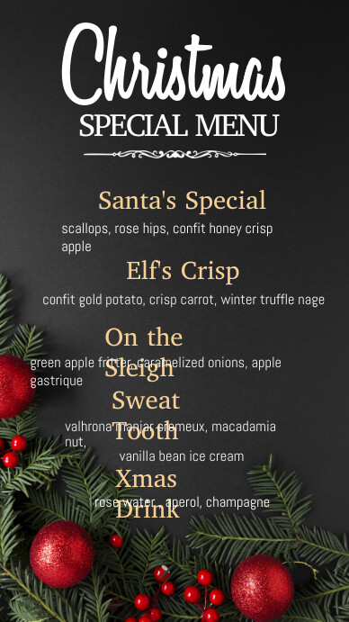 christmas menu, christmas, menu Digitalt display (9:16) template