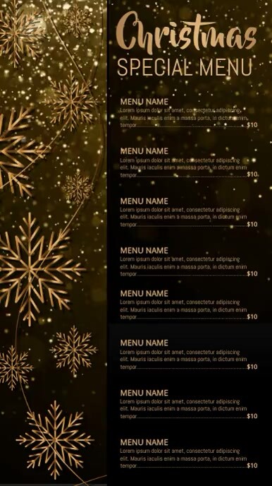 christmas menu, christmas, menu Digital Display (9:16) template