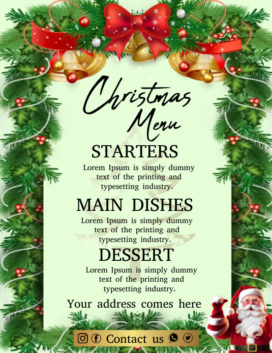 Christmas Menu, Christmas lunch/dinner Flyer (US Letter) template