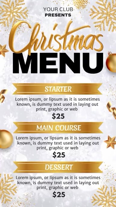 christmas menu, menu, new year menu Digital Display (9:16) template