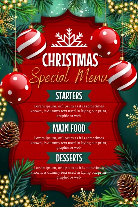 christmas menu, menu, new year menu Affiche template